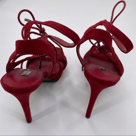 GUESSE Sexy Red Velvet Lace Up High Top Stilettos - Picture 4 of 7